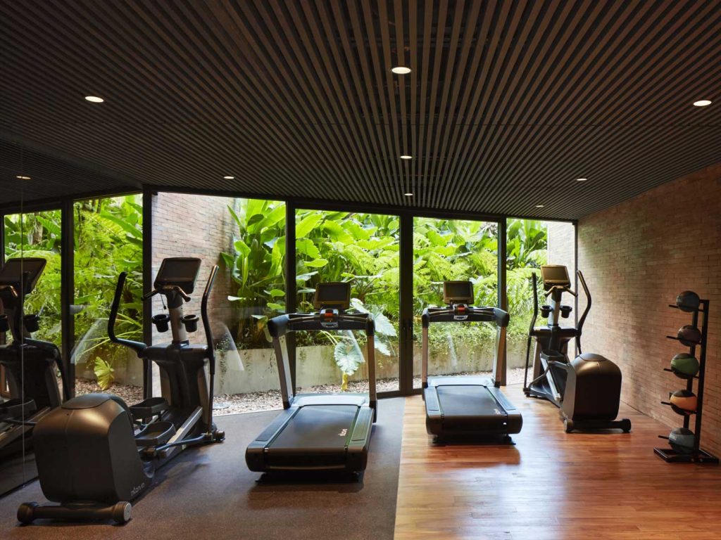 The gym facilities at Potato Head Suites located at Desa Potato Head in Seminyak, Bali.