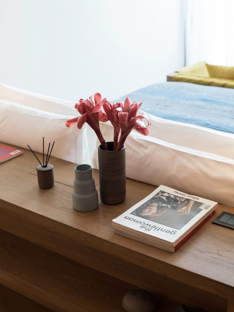 Fresh flowers, reed diffusers and magazines decorate the Sunrise Studio at Potato Head Studios in Seminyak.