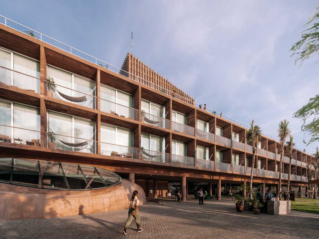 Exterior view of the Potato Head Studios in Seminyak, Bali. This part of the building houses the Oceanfront Studios.